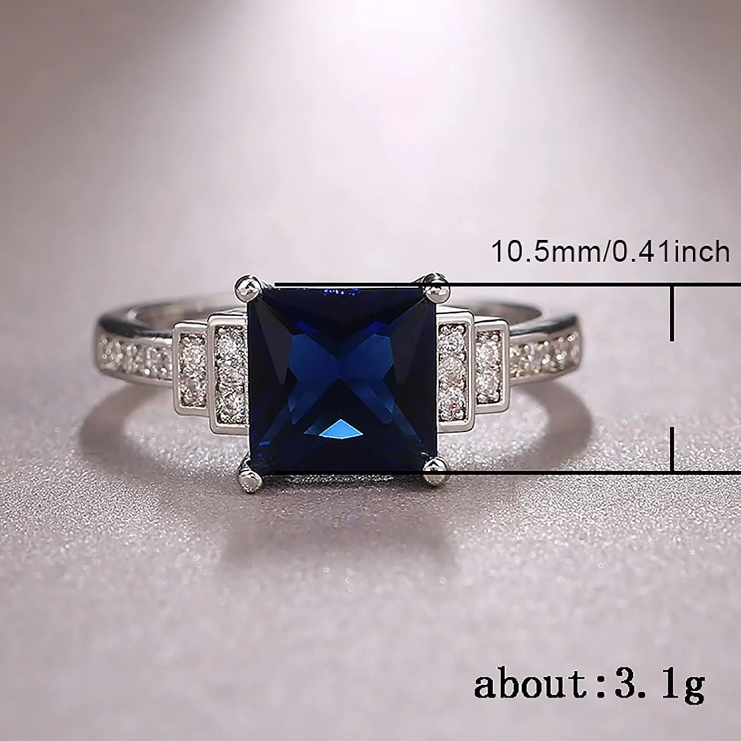 Elegant Women Squar Saphire Engagement Ring CZ Simulated Diamond Bridal Wedding Band Anniversary Rings Jewelry (Dark Blue, 9)