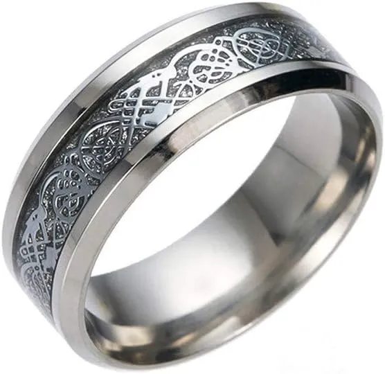 Elegant Women Titanium Steel Dragon Ring Cool Punk Goth Stainless Steel Ring Stacking Rings Party Jewelry for Her (Silver, 10)