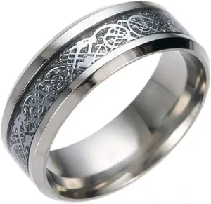Elegant Women Titanium Steel Dragon Ring Cool Punk Goth Stainless Steel Ring Stacking Rings Party Jewelry for Her (Silver, 10)