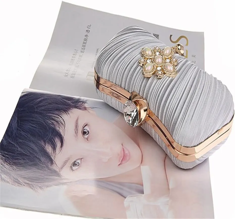 ELEOPTION Women Elegant Evening Clutch Purses With Pearl Tassel Satin Metal Frame For Cocktail Party Wedding Evening