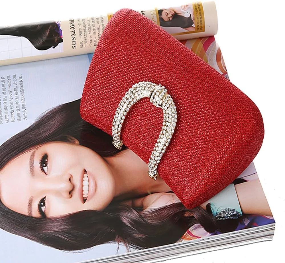 ELEOPTION Women's Bling Glitter Purse Clutch Bag Hard Case With Full Rhinestones For Cocktail Party Wedding