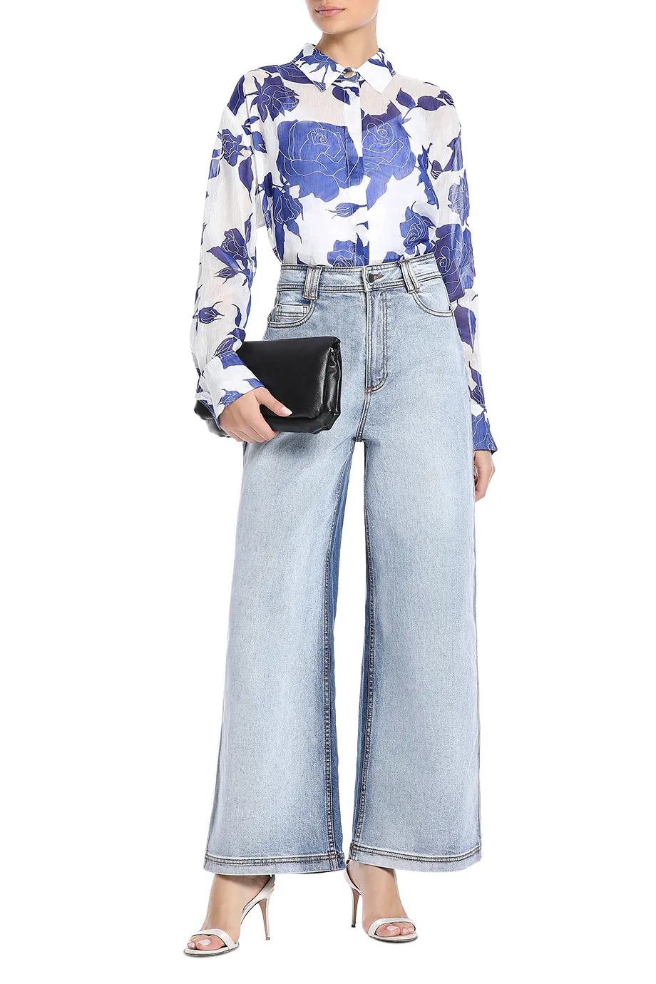 Embrace Wide Leg Two Tone Denim Pants