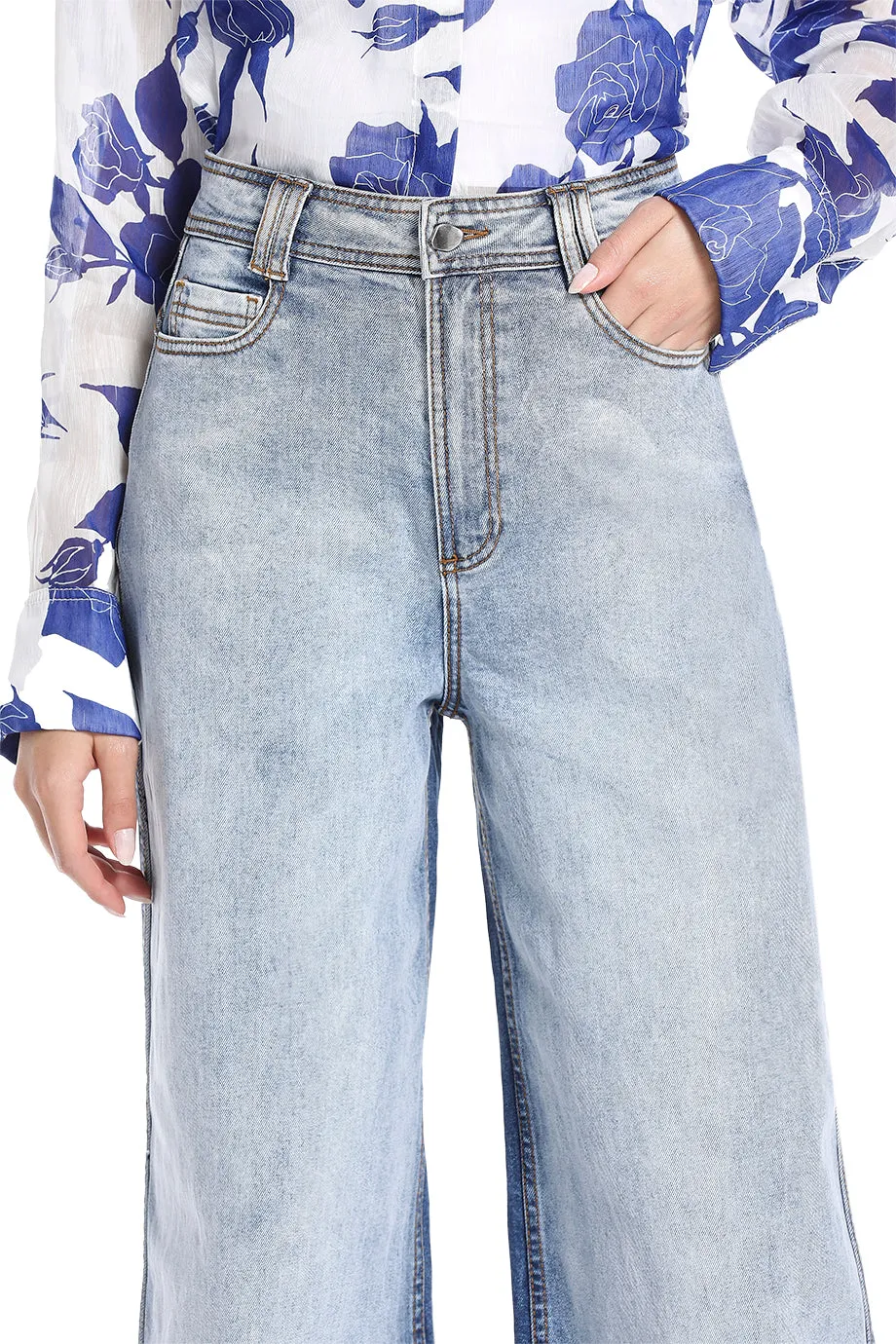 Embrace Wide Leg Two Tone Denim Pants