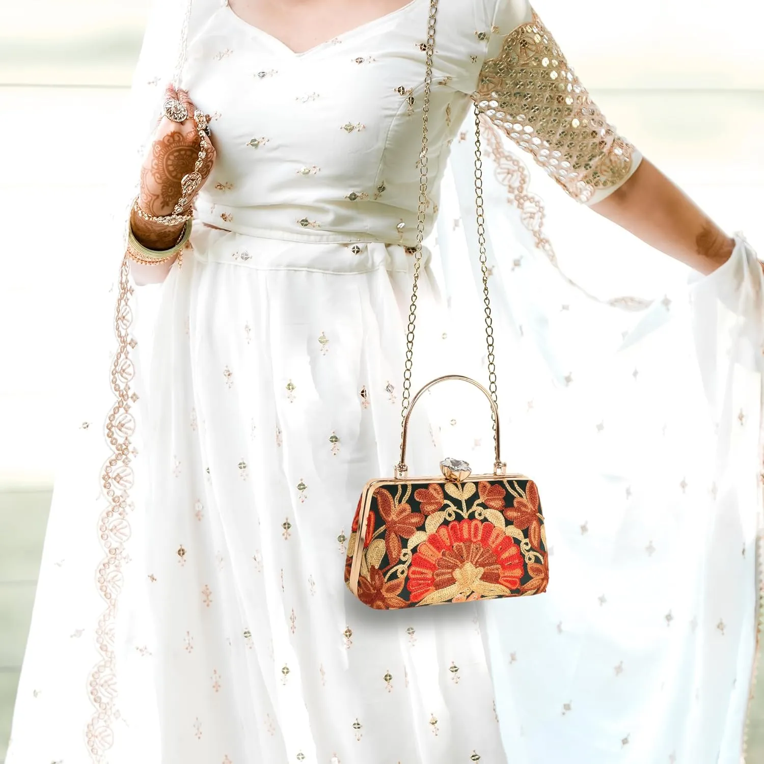Embroidery Wedding/Party Bridal Type Sling/Clutch Bag