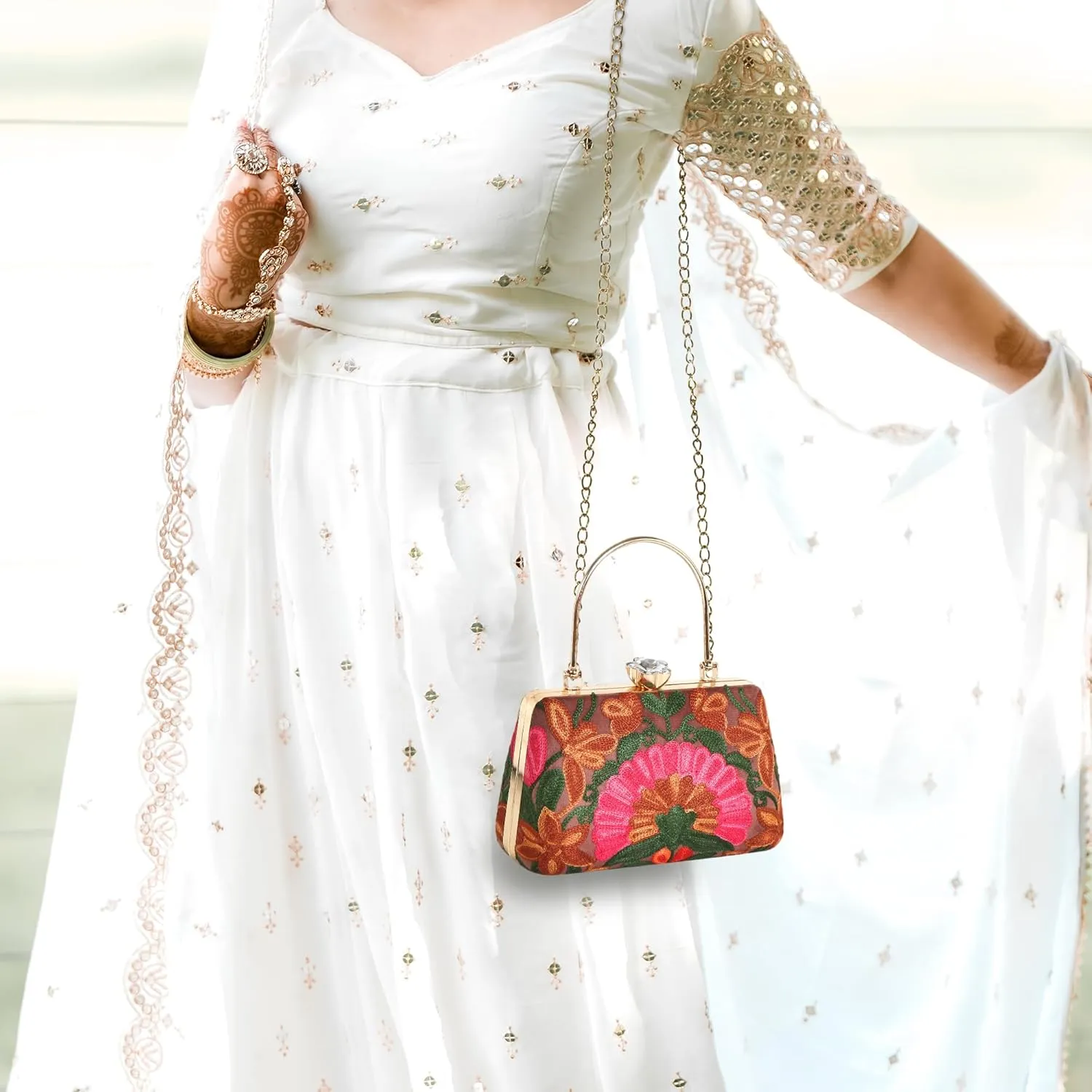 Embroidery Wedding/Party Bridal Type Sling/Clutch Bag