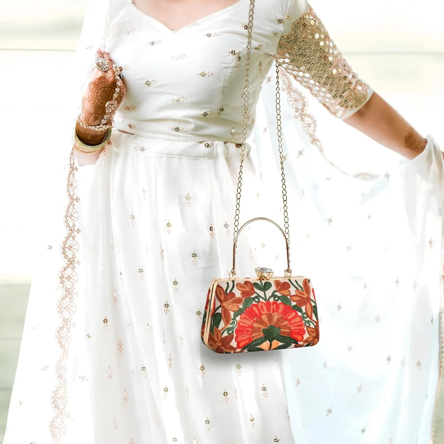 Embroidery Wedding/Party Bridal Type Sling/Clutch Bag