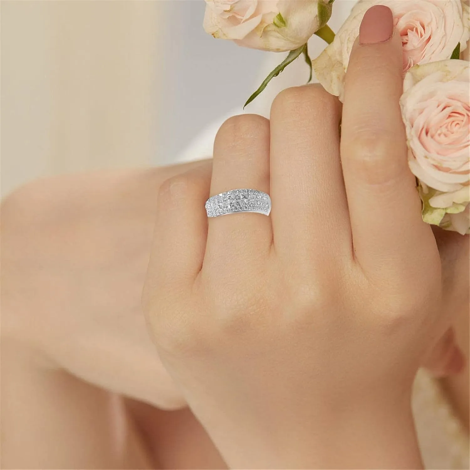 Engagement Ring Sets Silver Promise Couples Band Rings Cubic Zirconia Round Cut Wedding Anniversary Rings Bridal