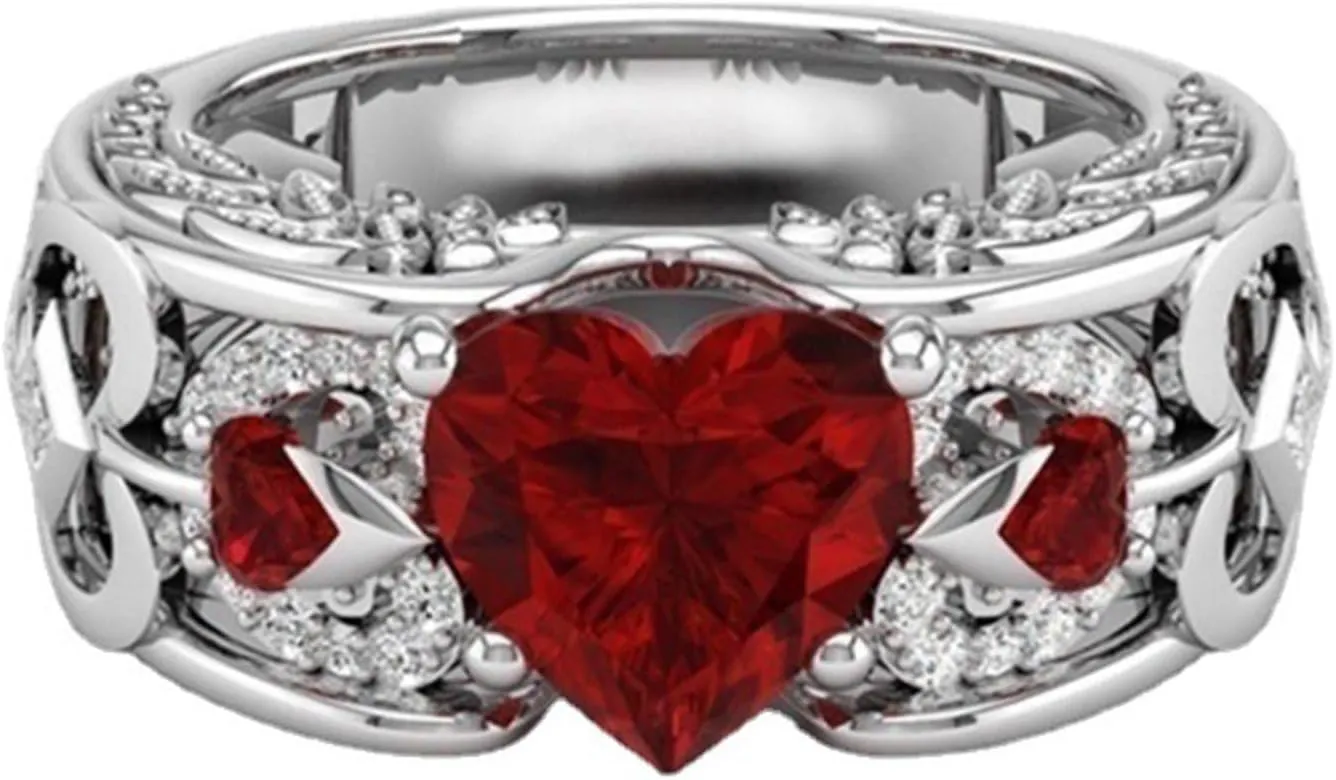 Engagement Rings for Women,925 Sterling Silver Heart Gemstone Birthstone Promise Ring for Wedding Anniversary Jewelry Gift