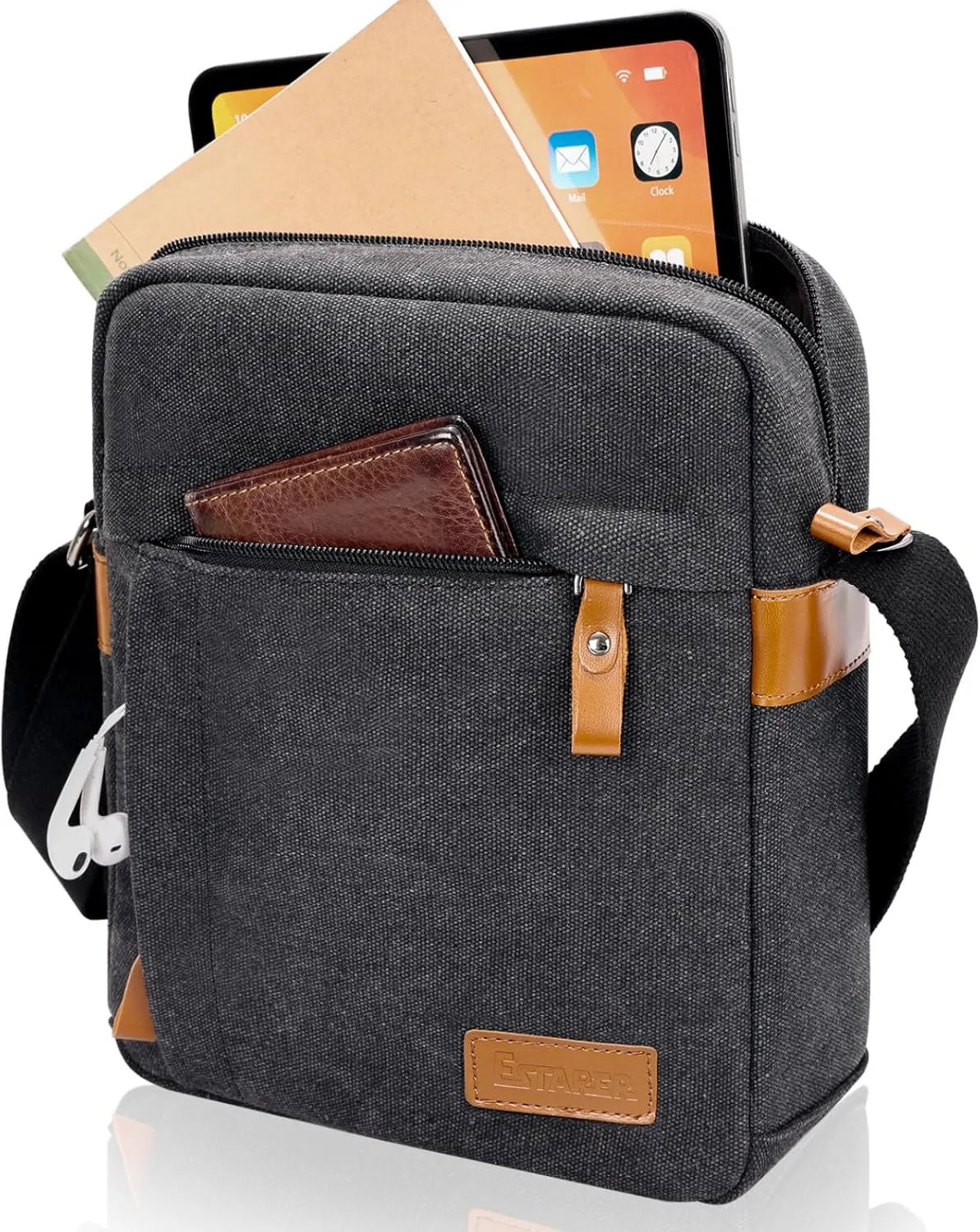 ESTARER Small Messenger Bag for Men, Mini Canvas Shoulder BagWater-Resistant Causal Crossbody Bag for 8-10 inTabletDark Gray