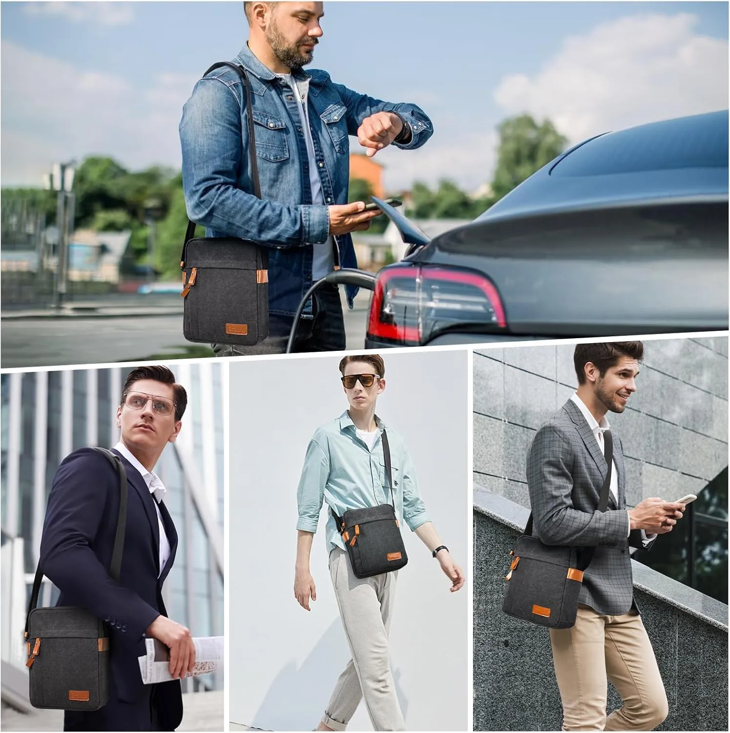ESTARER Small Messenger Bag for Men, Mini Canvas Shoulder BagWater-Resistant Causal Crossbody Bag for 8-10 inTabletDark Gray