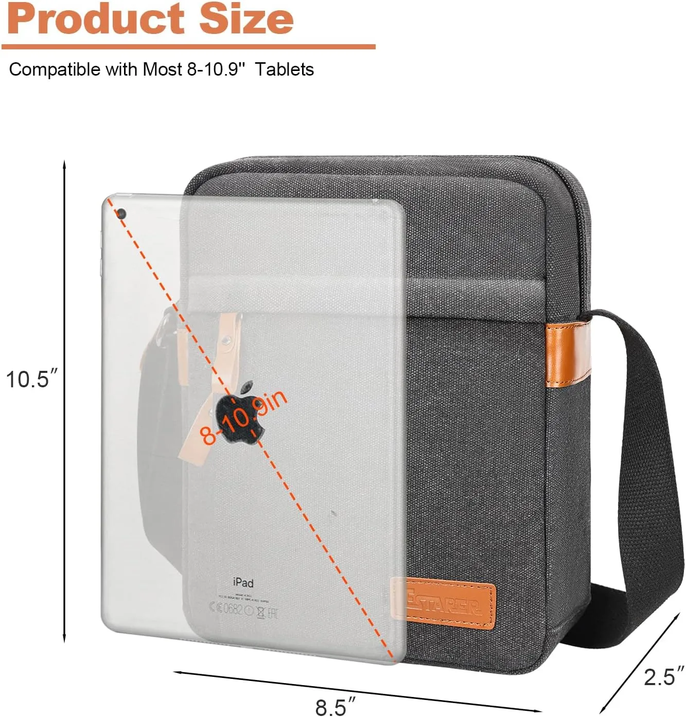 ESTARER Small Messenger Bag for Men, Mini Canvas Shoulder BagWater-Resistant Causal Crossbody Bag for 8-10 inTabletDark Gray