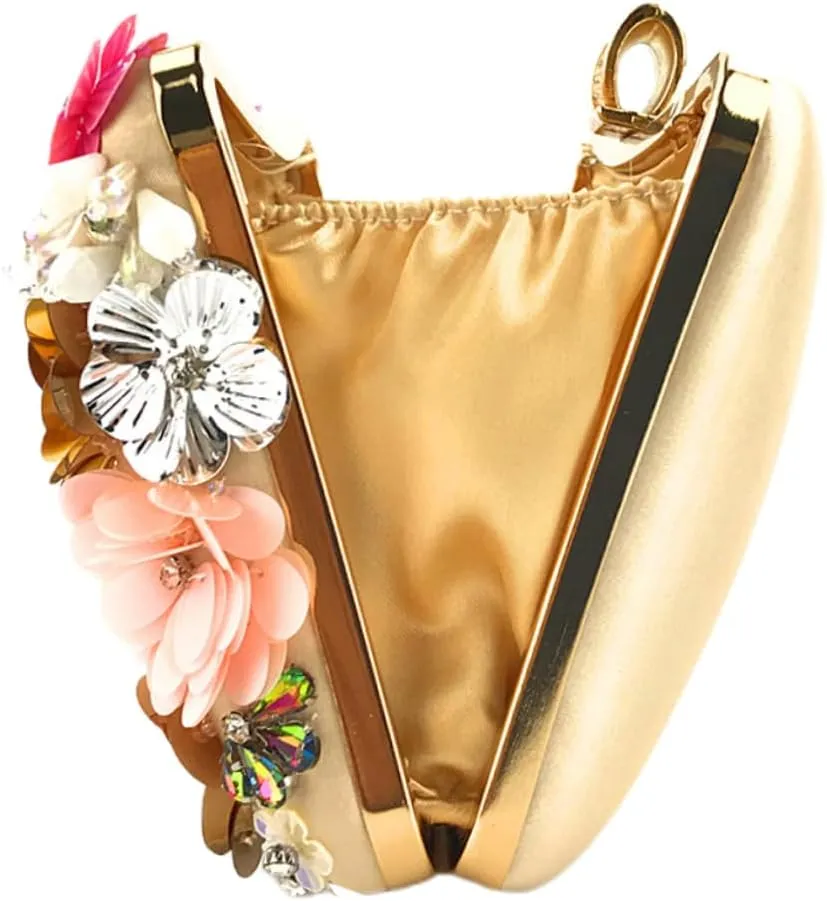 Evening Clutch Bag Floral Beaded Purse Women's Chain Handbag for Parties Events
