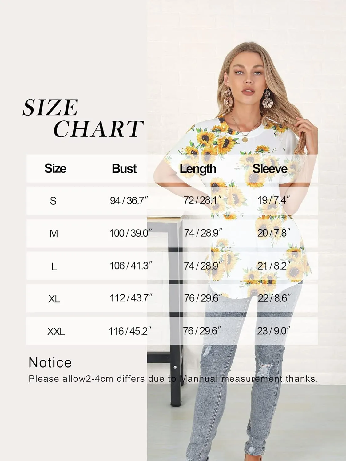 Ezcosplay Womens Round Neck Short Sleeve Tunics Floral Print Asymmetric Hem Shirt Tops
