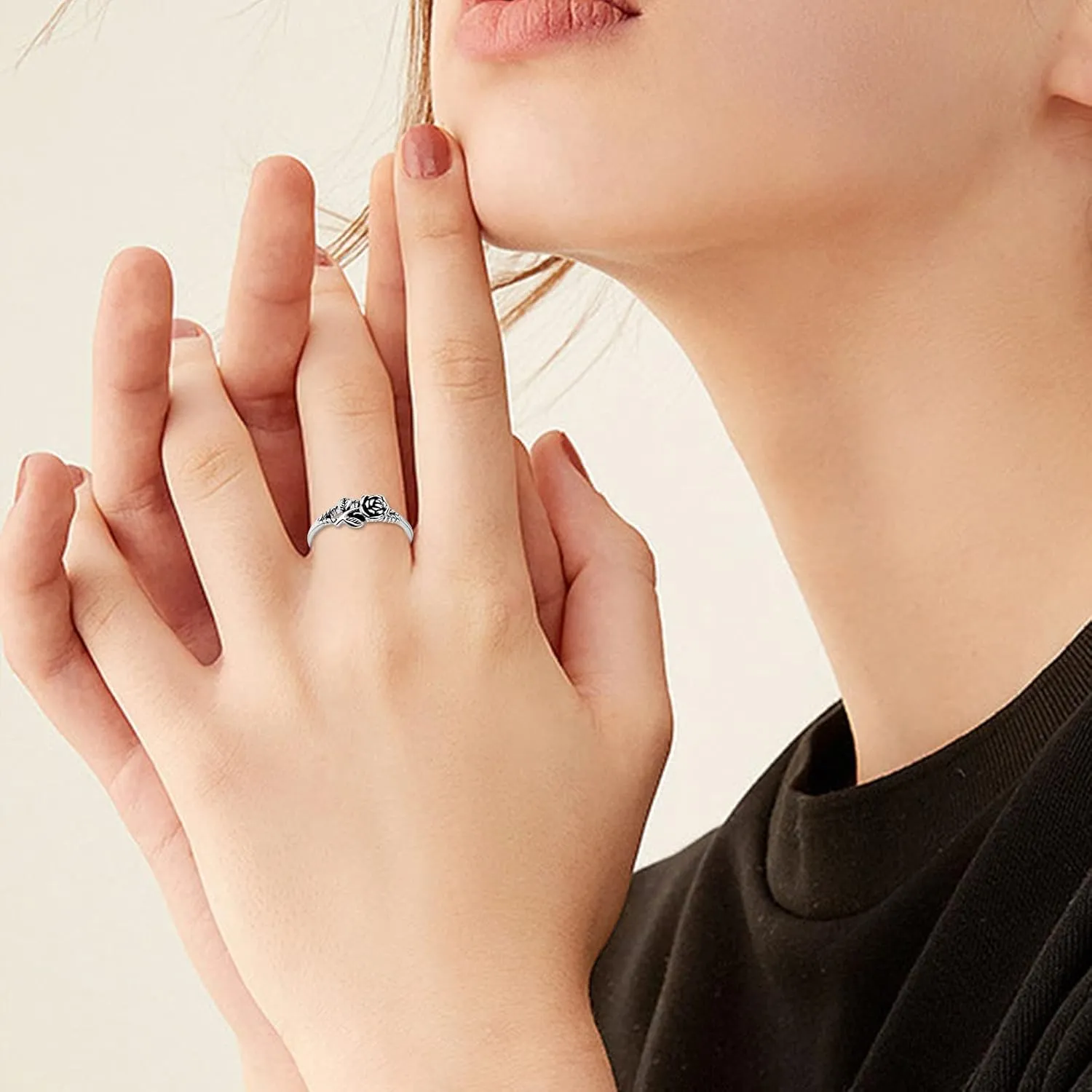 Fashion Jewelry Retro Silver Stereoscopic Rose Flower Open Adjustable Ring