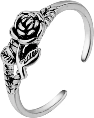 Fashion Jewelry Retro Silver Stereoscopic Rose Flower Open Adjustable Ring