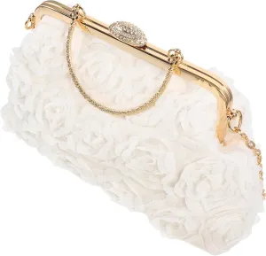 Fashionable Women's Clutch Purse Evening Bag Chain Flower Chain Bag Women