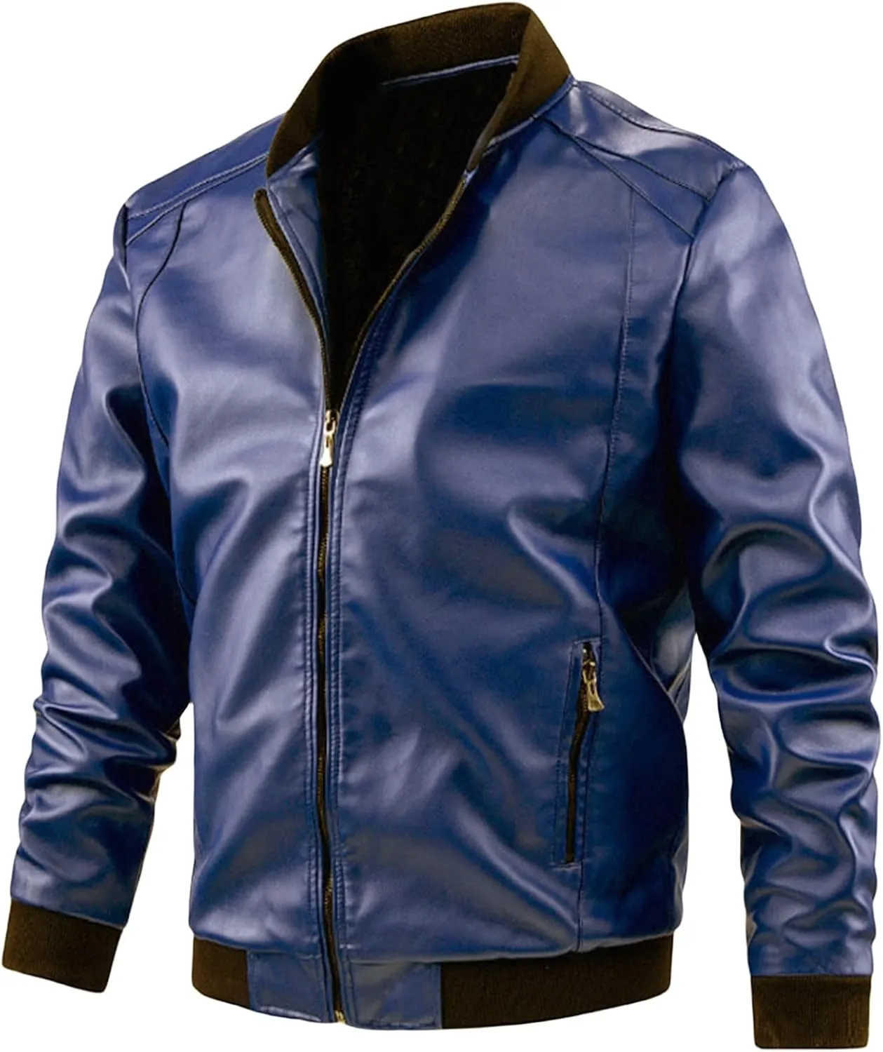 Faux Leather Jacket Men Casual Windbreak Motorcycle Coats Slim Zipper Tops Spring Fall Fashion Outfits with Pockets