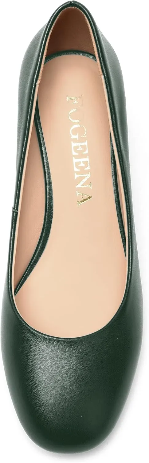 FOGEENA Womens Casual Matte Leather Round Toe Office Comfortable Slip On Chunky Low Heel Pumps Dressy Shoes 2.2 Inch