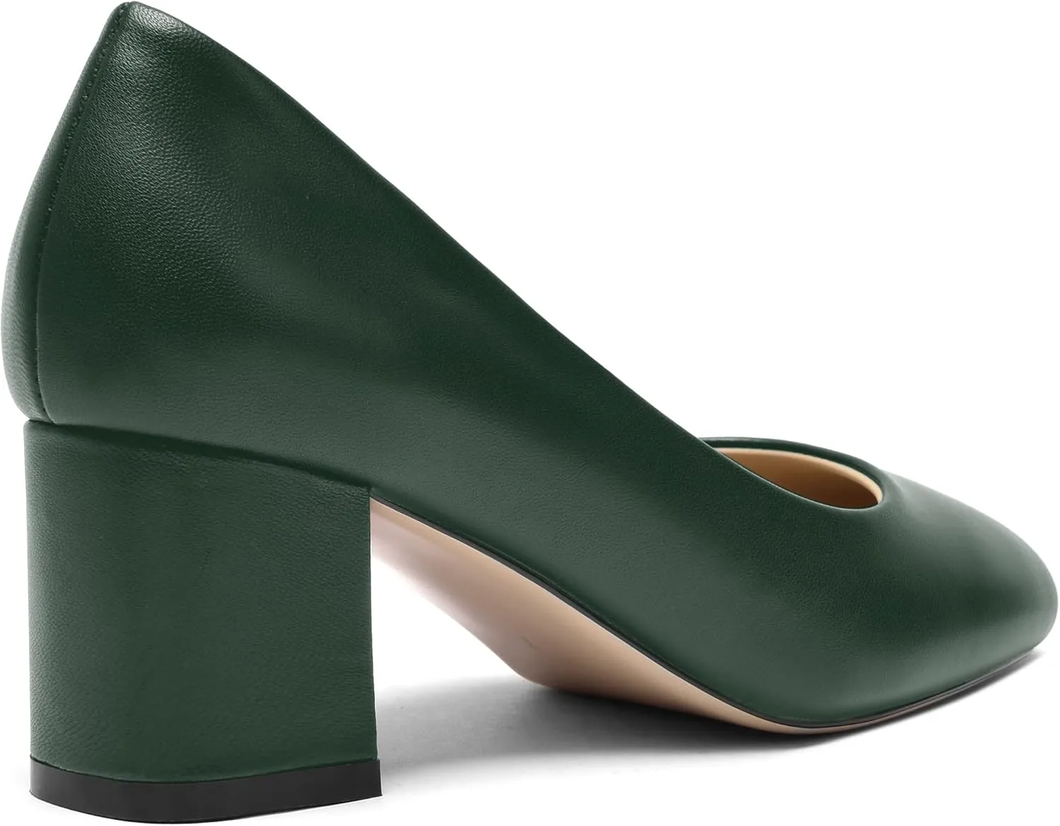 FOGEENA Womens Casual Matte Leather Round Toe Office Comfortable Slip On Chunky Low Heel Pumps Dressy Shoes 2.2 Inch