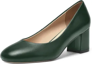 FOGEENA Womens Casual Matte Leather Round Toe Office Comfortable Slip On Chunky Low Heel Pumps Dressy Shoes 2.2 Inch