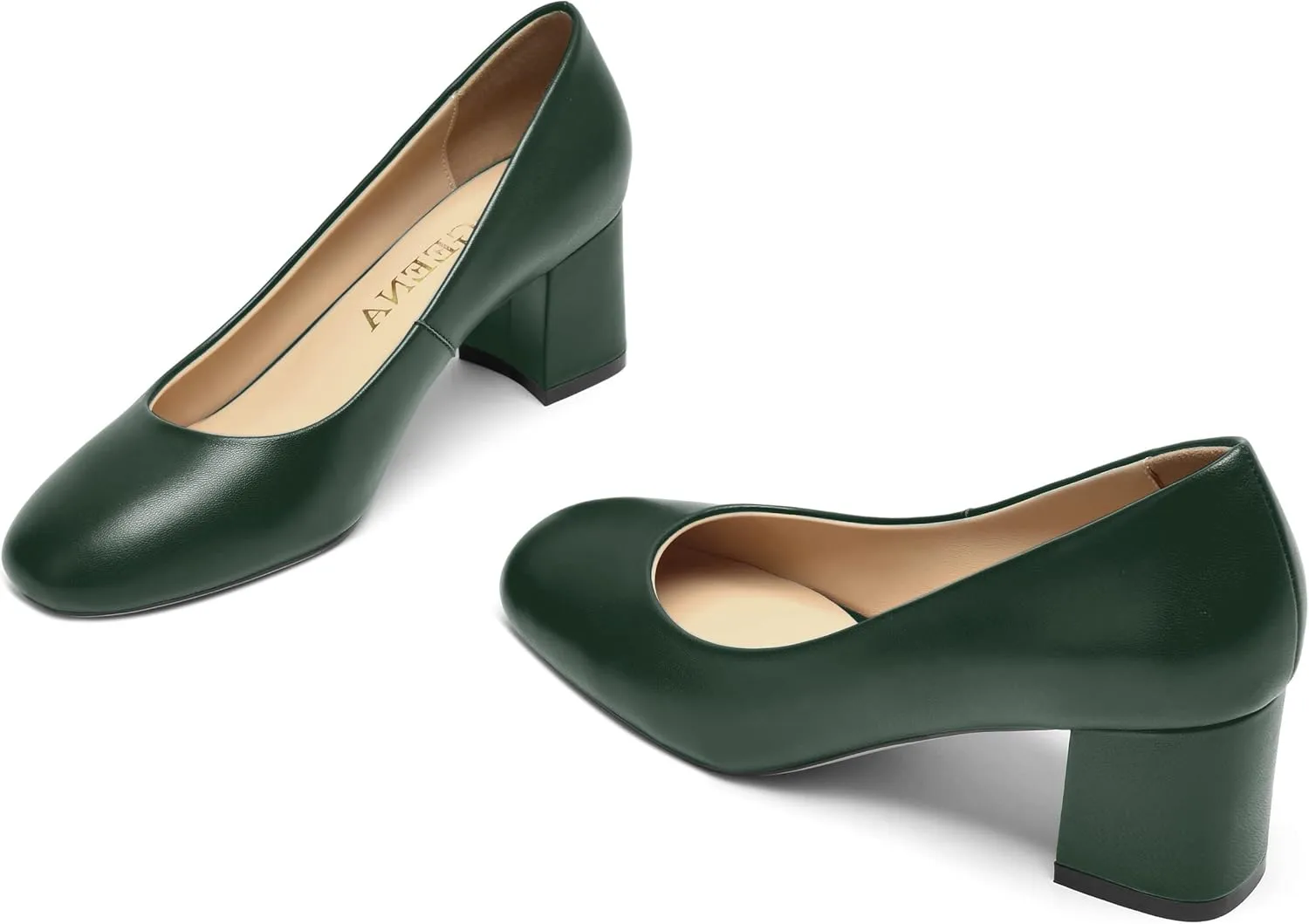 FOGEENA Womens Casual Matte Leather Round Toe Office Comfortable Slip On Chunky Low Heel Pumps Dressy Shoes 2.2 Inch