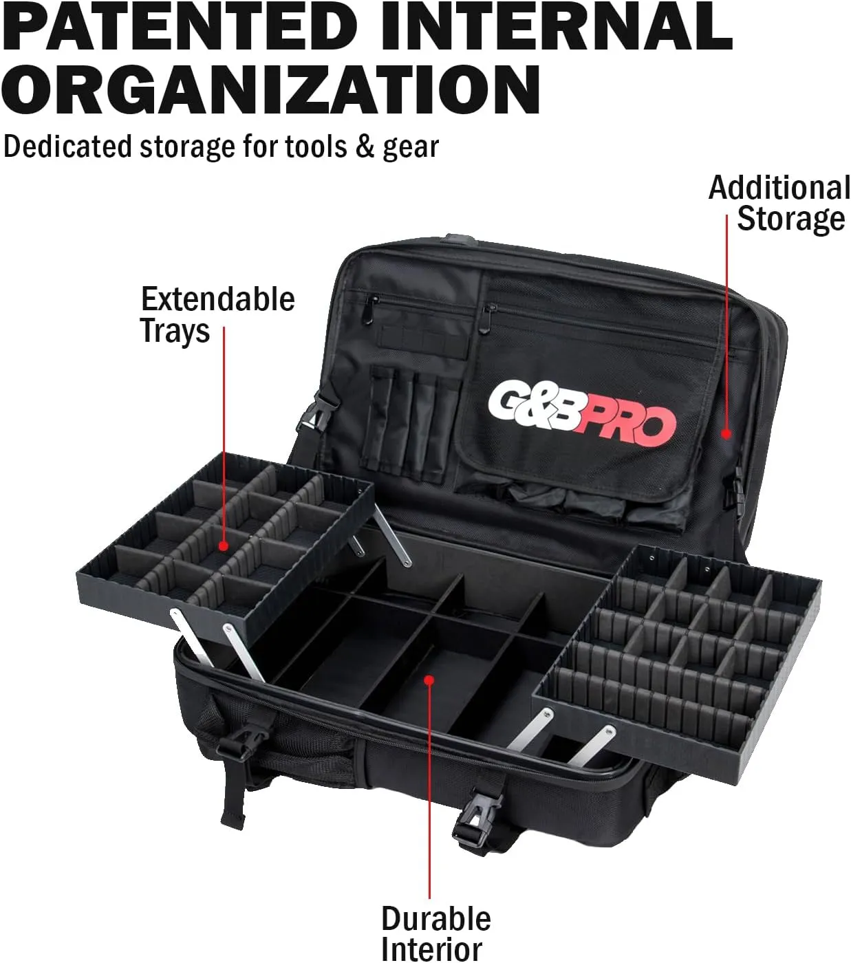 G&BPRO Full Size Backpack with Extending Tray System | All-in-one Mobile Workstation Travel Bag (Black)