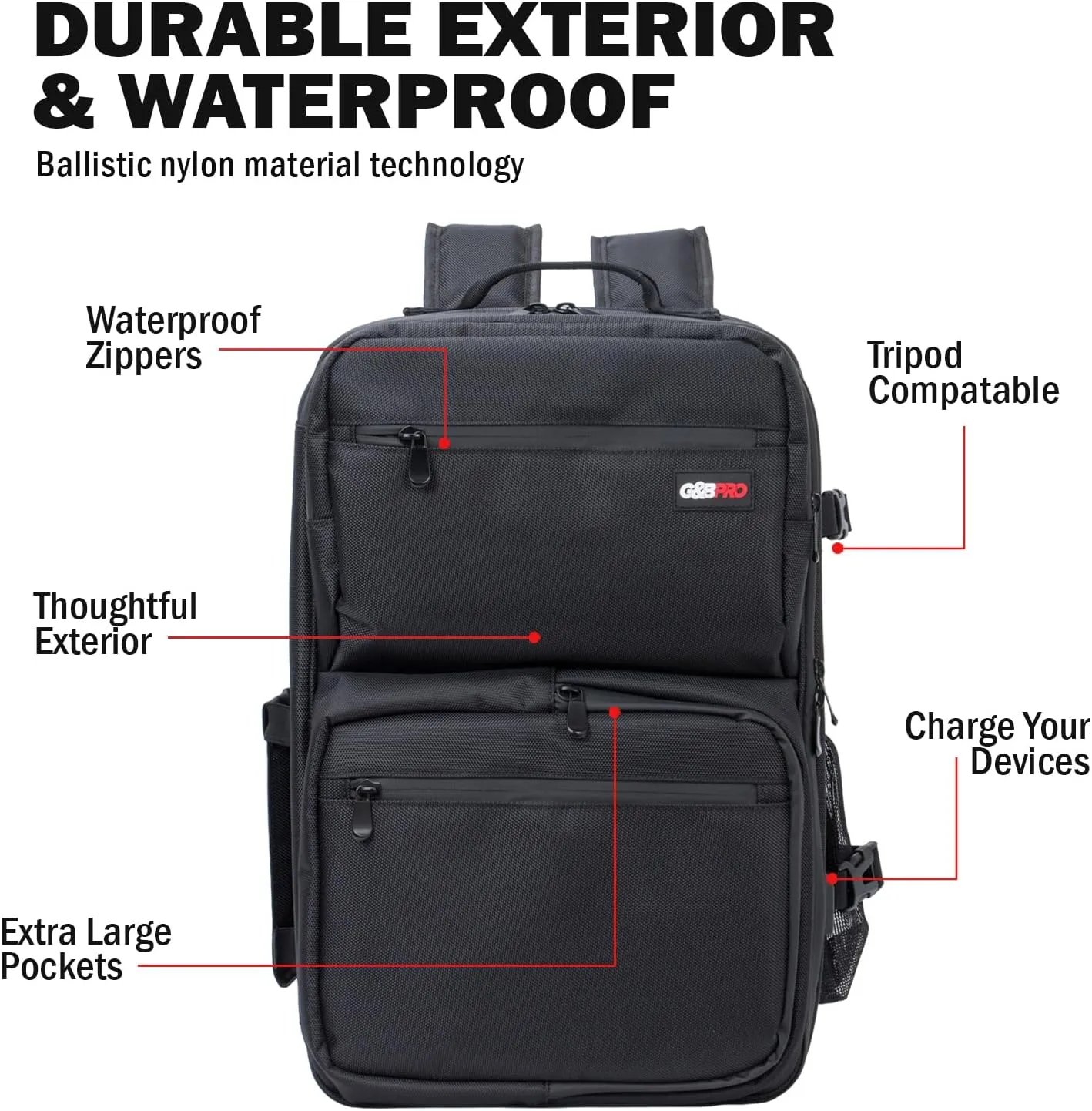 G&BPRO Full Size Backpack with Extending Tray System | All-in-one Mobile Workstation Travel Bag (Black)