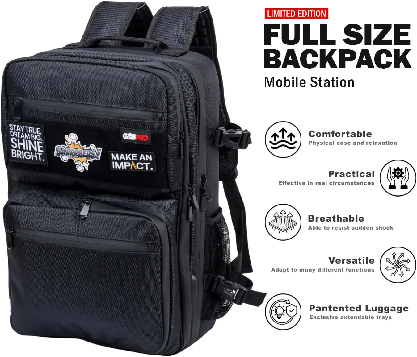G&BPRO Full Size Backpack with Extending Tray System | All-in-one Mobile Workstation Travel Bag (Marvy Marv Limited Edition)