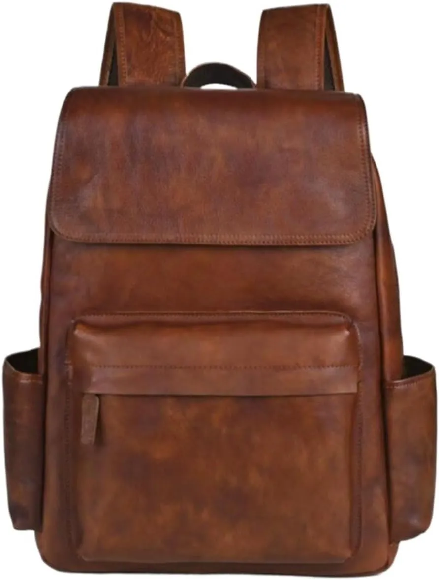 Genuine Leather Backpacks Mens Laptop Bags Briefcases Travel Bags Casual Daypack Computers Bags Bookbags(Brown-2)