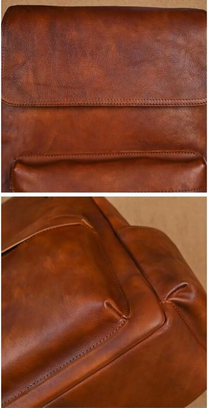 Genuine Leather Backpacks Mens Laptop Bags Briefcases Travel Bags Casual Daypack Computers Bags Bookbags(Brown-2)