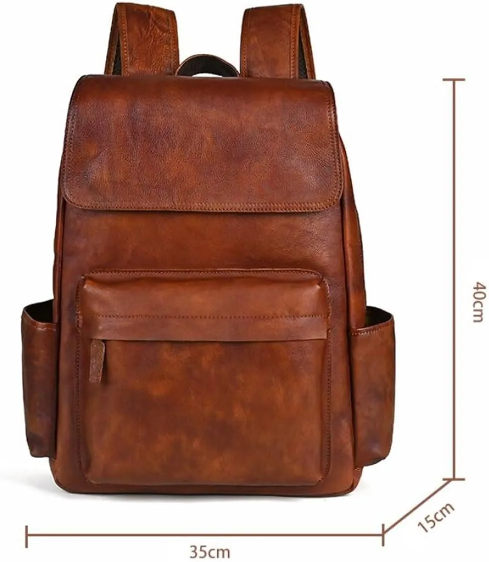 Genuine Leather Backpacks Mens Laptop Bags Briefcases Travel Bags Casual Daypack Computers Bags Bookbags(Brown-2)