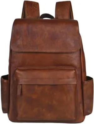 Genuine Leather Backpacks Mens Laptop Bags Briefcases Travel Bags Casual Daypack Computers Bags Bookbags(Brown-2)
