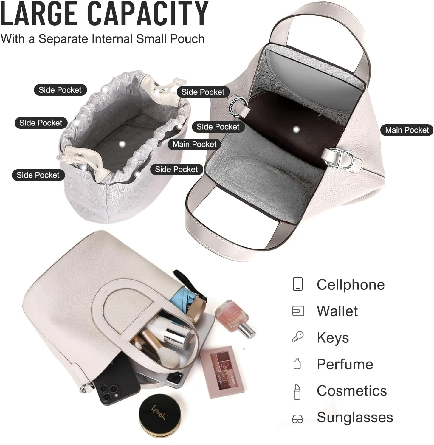 Genuine Leather Purse for Women: Designer Crossbody Bucket Bag for Ladies - Fashion Top-handle Handbag for Travel Work