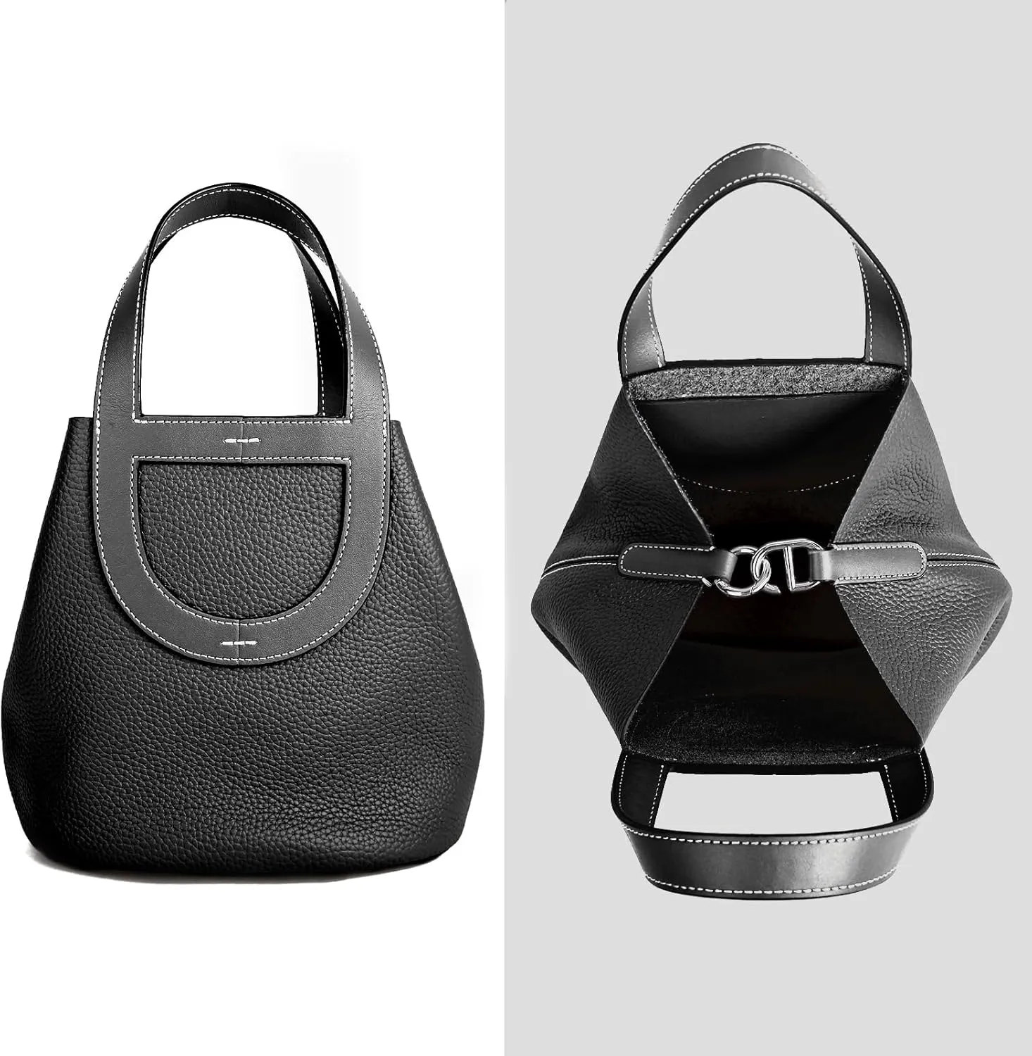 Genuine Leather Purse for Women: Designer Crossbody Bucket Bag for Ladies - Fashion Top-handle Handbag for Travel Work