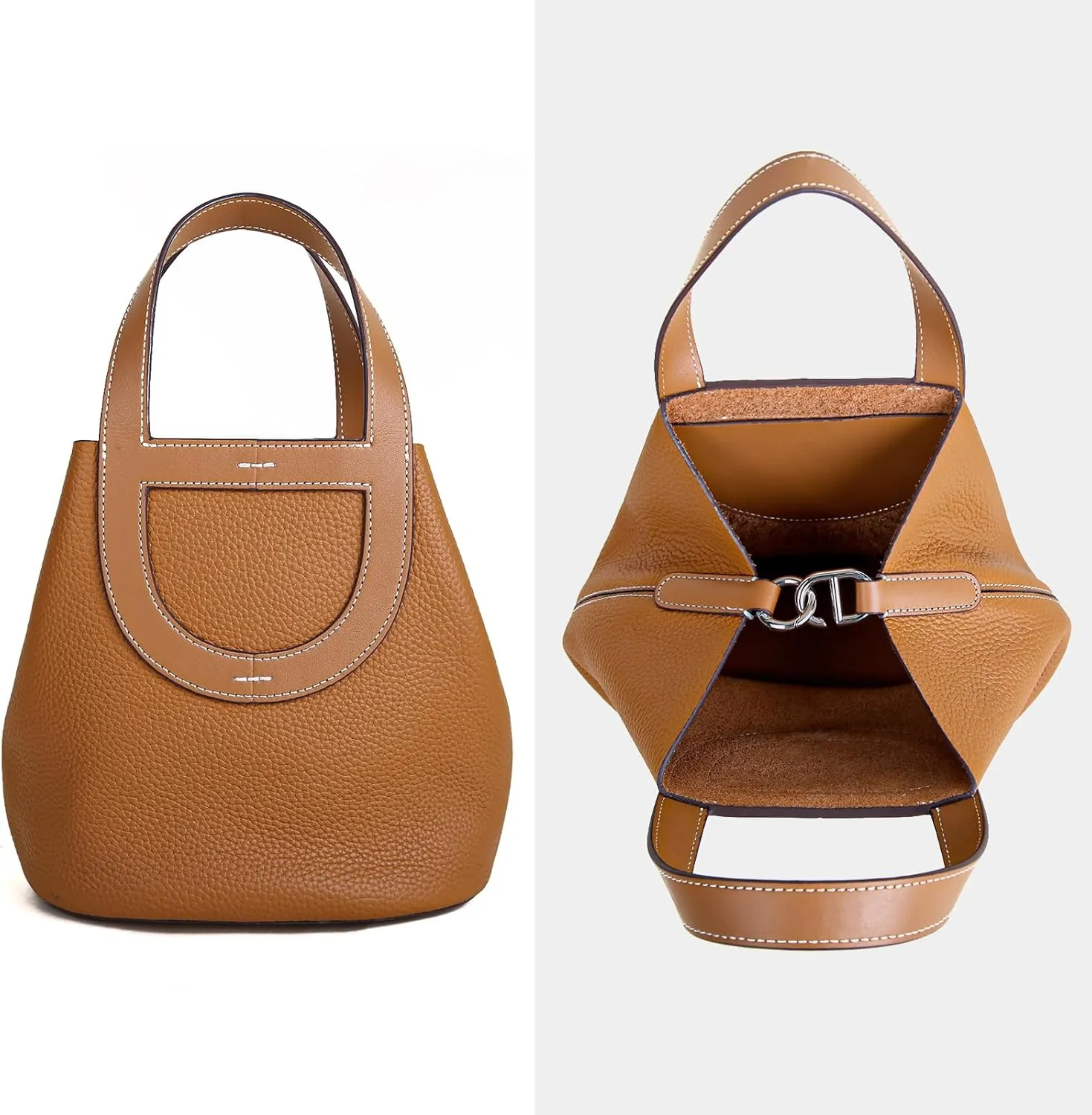 Genuine Leather Purse for Women: Designer Crossbody Bucket Bag for Ladies - Fashion Top-handle Handbag for Travel Work