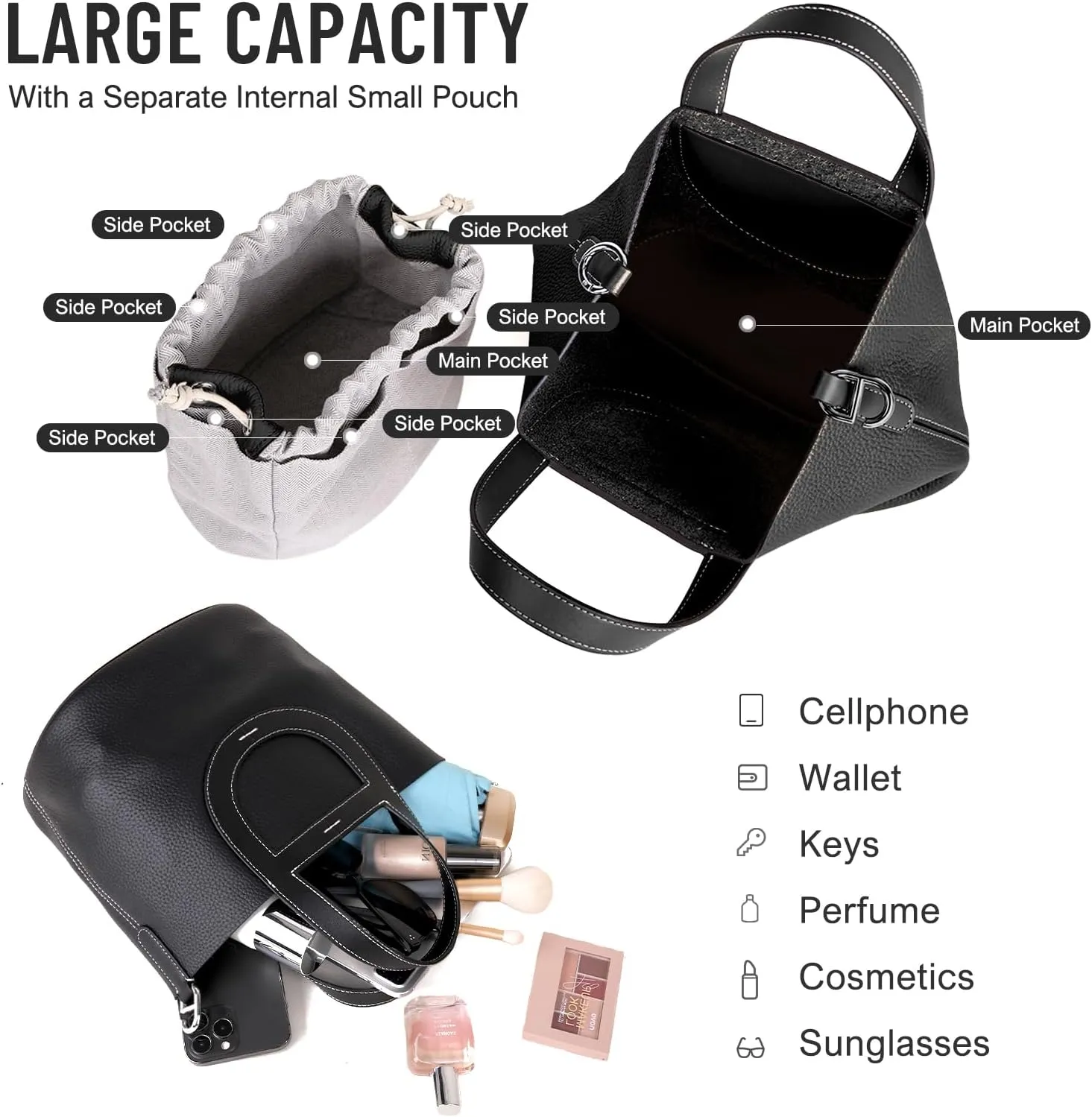 Genuine Leather Purse for Women: Designer Crossbody Bucket Bag for Ladies - Fashion Top-handle Handbag for Travel Work