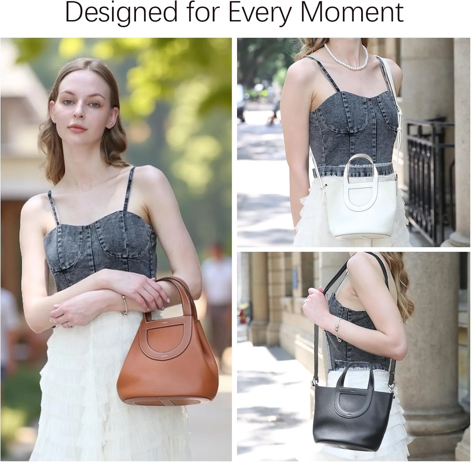 Genuine Leather Purse for Women: Designer Crossbody Bucket Bag for Ladies - Fashion Top-handle Handbag for Travel Work