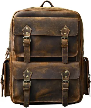 Genuine Leather Travel Bags for Men, Laptop Backpacks Casual Daypack Backpacks Briefcases Mens Weekender Bags (Color : Brown)