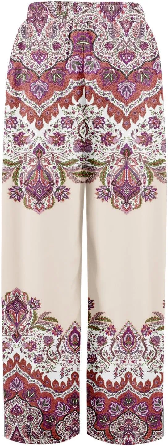 GOFULY Wide Leg Pants Woman Summer High Waisted Beach Ethnic FloralPrint Pants Pockets Drawstring Elastic Waist 2025 Clothes