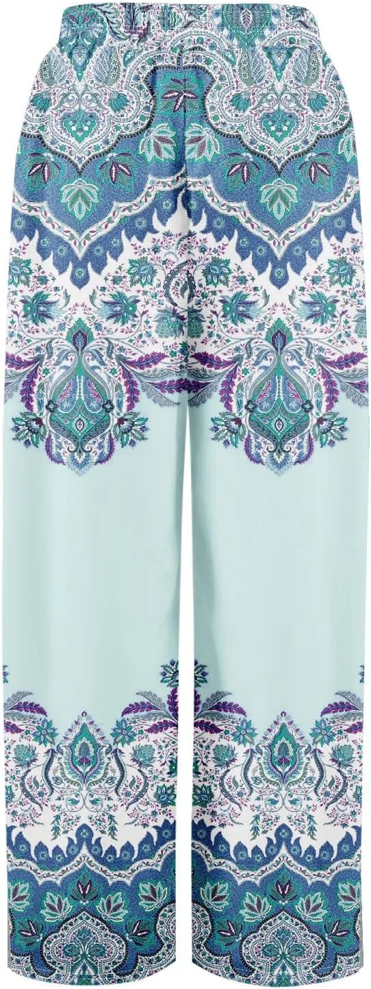 GOFULY Wide Leg Pants Woman Summer High Waisted Beach Ethnic FloralPrint Pants Pockets Drawstring Elastic Waist 2025 Clothes