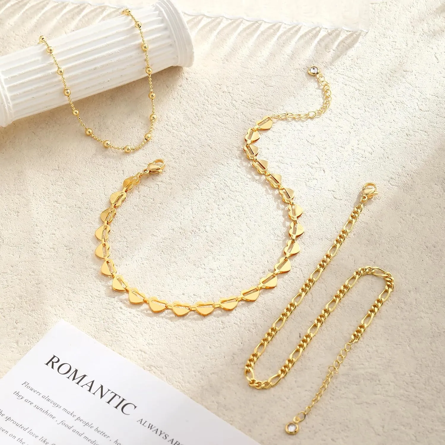 Gold Ankle Bracelets for Women Waterproof,14k Gold Plated Anklet Set Stackable Dainty Anklets Summer Beach Gift