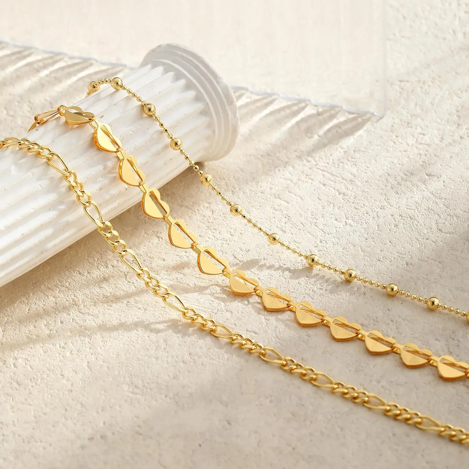 Gold Ankle Bracelets for Women Waterproof,14k Gold Plated Anklet Set Stackable Dainty Anklets Summer Beach Gift