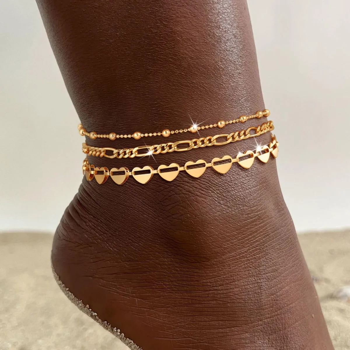 Gold Ankle Bracelets for Women Waterproof,14k Gold Plated Anklet Set Stackable Dainty Anklets Summer Beach Gift