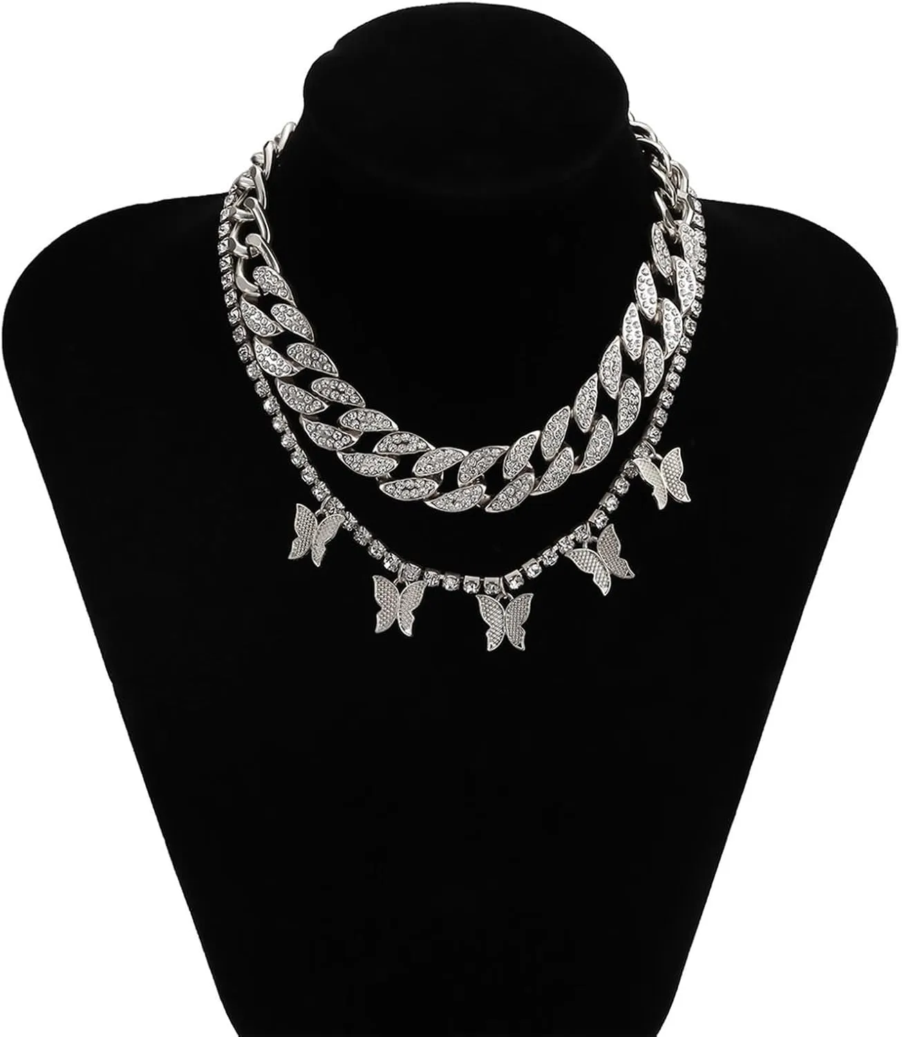 Gold Necklaces Women,Alloy Chain Necklace Womens Double Layer Chain with Cubic Zirconia Butterfly Womens Chain Necklaces Gold