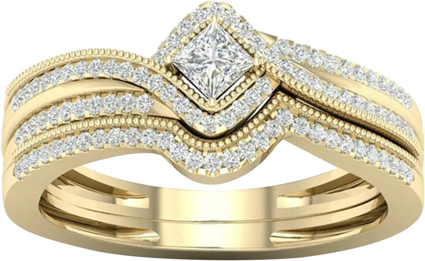 Gold Plated Engagement Rings for Women 925 Sterling Sliver Cubic Zirconia Promise Ring Vintage Bridal Wedding Band