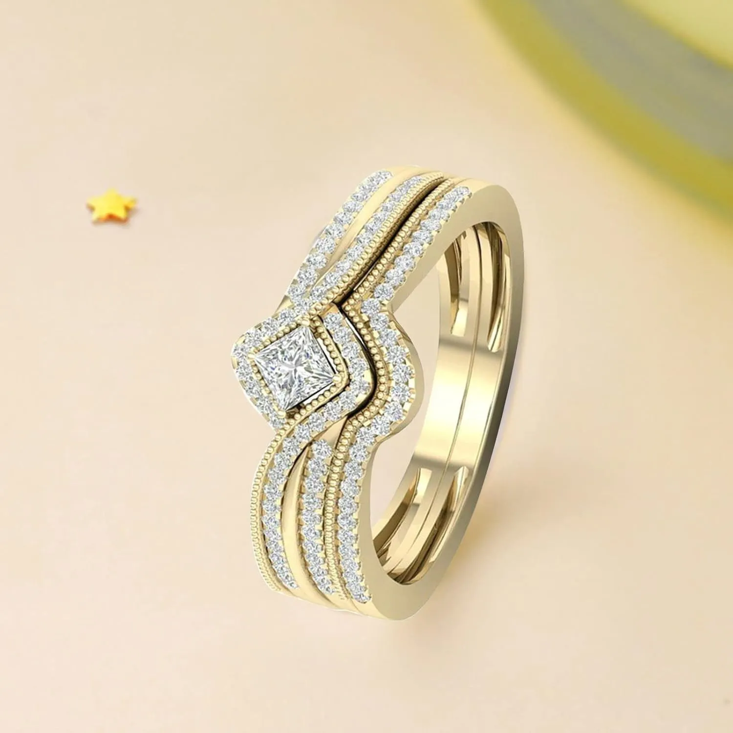 Gold Plated Engagement Rings for Women 925 Sterling Sliver Cubic Zirconia Promise Ring Vintage Bridal Wedding Band