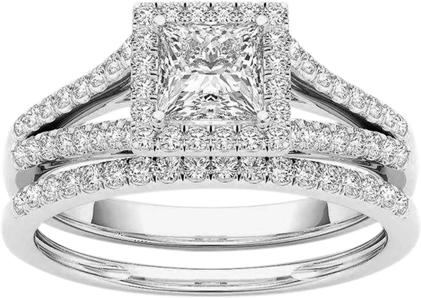 Gold Plated Silver Cubic Zirconia Cushion Wedding Bridal Ring Antique Ring Set Engagement Rings for Women