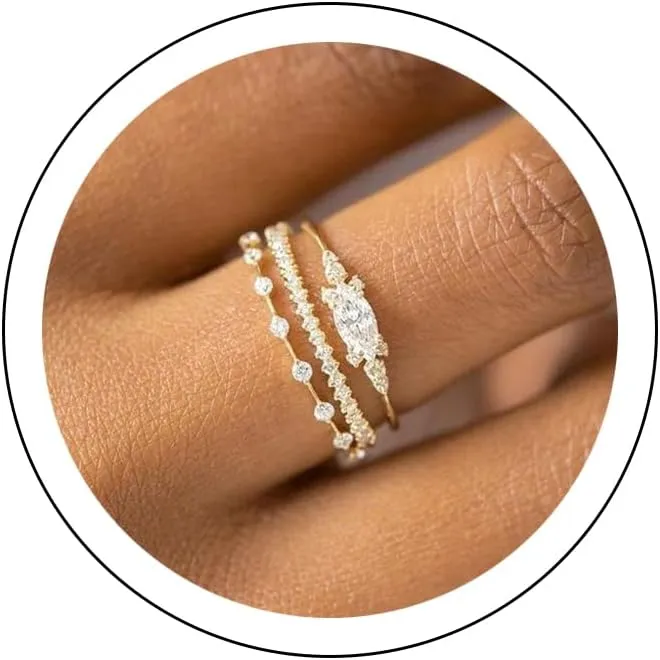 Gold Stacking Rings for Women Non Tarnish 14K Gold Plated Cubic Zirconia Rings Set Dainty Statement Engagement Promise Rings Prom Wedding Aesthetic Jewelry Valentine's Day Jewelry Size 5-11