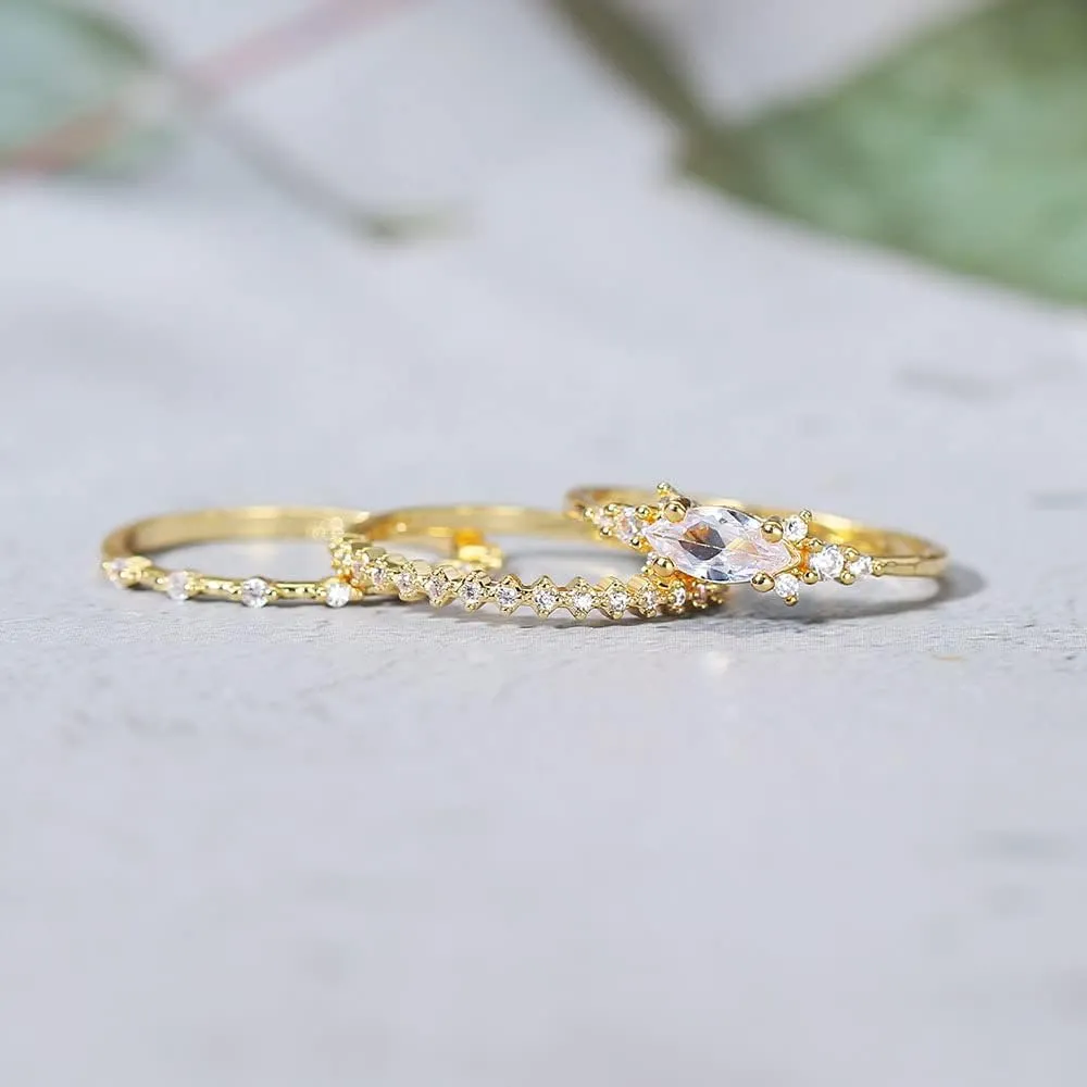 Gold Stacking Rings for Women Non Tarnish 14K Gold Plated Cubic Zirconia Rings Set Dainty Statement Engagement Promise Rings Prom Wedding Aesthetic Jewelry Valentine's Day Jewelry Size 5-11