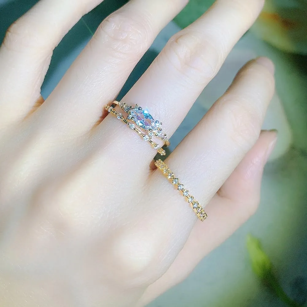 Gold Stacking Rings for Women Non Tarnish 14K Gold Plated Cubic Zirconia Rings Set Dainty Statement Engagement Promise Rings Prom Wedding Aesthetic Jewelry Valentine's Day Jewelry Size 5-11